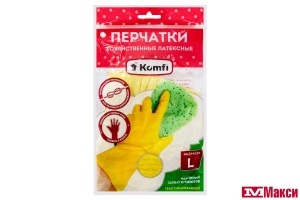 ПЕРЧАТКИ ХОЗЯЙСТВЕННЫЕ ЛАТЕКСНЫЕ ЖЕЛТЫЕ (KOMFI) В АССОРТ. (р.l)