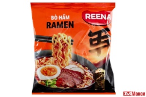 ЛАПША БЫСТРОГО ПРИГОТОВЛЕНИЯ "REENA" BO HAM RAMEN С ОСТРОЙ ТОМЛЕНОЙ ГОВЯДИНОЙ 115Г