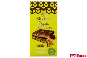 ШОКОЛАД "MILANGO" МОЛОЧНЫЙ С КУСОЧКАМИ КАДАИФА И НАЧИНКОЙ ИЗ ФИСТАШКОВОГО КРЕМА 122Г (ТУРЦИЯ)