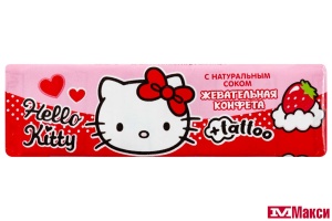 ЖЕВАТЕЛЬНАЯ КОНФЕТА "HELLO KITTY" СО ВКУСОМ КЛУБНИКИ И ЙОГУРТА В СТИКАХ+ТАТУ 25Г