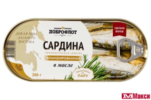 САРДИНА (ДОБРОФЛОТ) ТИХООКЕАНСКАЯ ИВАСИ БЛАНШИРОВАННАЯ В МАСЛЕ 200Г Ж/Б