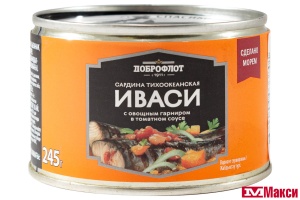 САРДИНА "ДОБРОФЛОТ" ТИХООКЕАНСКАЯ С ОВОЩНЫМ ГАРНИРОМ В ТОМАТНОМ СОУСЕ 245Г Ж/Б