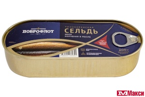 СЕЛЬДЬ "ДОБРОФЛОТ" КОПЧЕНАЯ В МАСЛЕ 200Г Ж/Б