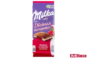 ШОКОЛАД "МИЛКА" МОЛОЧНЫЙ МАЛИНА И НЕЖНАЯ НАЧИНКА С ДВУХСЛОЙНОЙ НАЧИНКОЙ 80Г (МОН' ДЭЛИС РУСЬ)