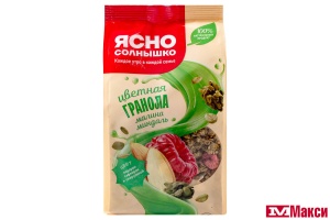 ГРАНОЛА "ЯСНО СОЛНЫШКО" ХРУСТЯЩАЯ С МАЛИНОЙ И МИНДАЛЕМ 250Г