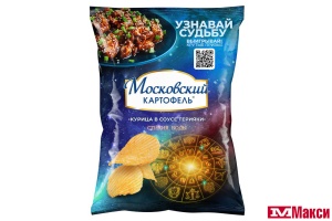 ЧИПСЫ "МОСКОВСКИЙ КАРТОФЕЛЬ" СО ВКУСОМ КУРИЦЫ В СОУСЕ ТЕРИЯКИ РИФЛЕНЫЕ 90Г