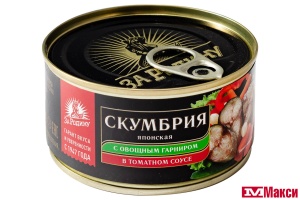 СКУМБРИЯ ЯПОНСКАЯ С ОВОЩНЫМ ГАРНИРОМ В ТОМАТНОМ СОУСЕ 185Г Ж/Б КЛЮЧ (ЗА РОДИНУ)