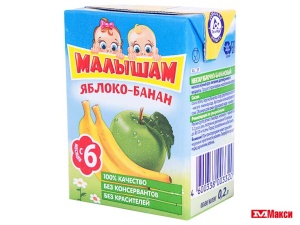 сок/нектар "малышам" в ассортименте 0,2л пакет (прогресс) (детское питание)(яблоко-банан)